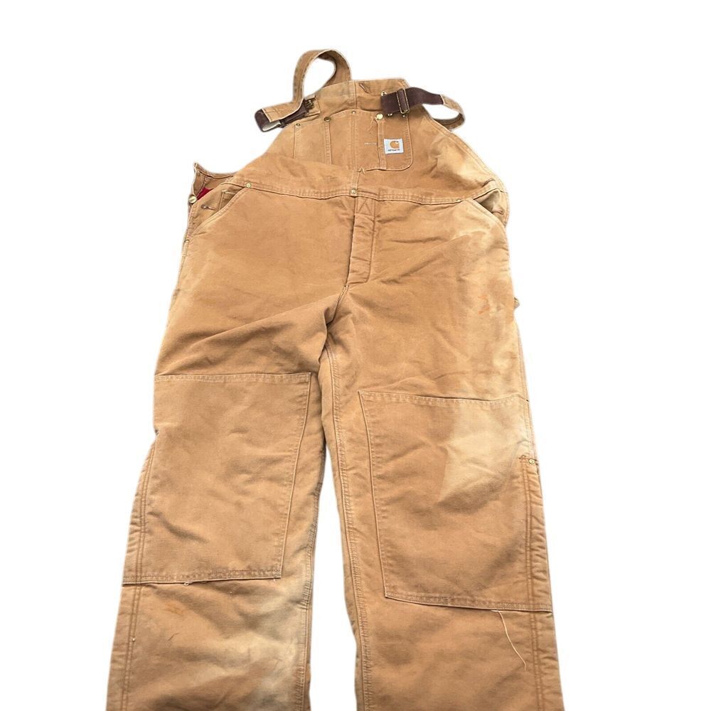 Carhartt Overalls Men 48/32 Brown Cotton Nylon Quilted Heavy USA VTG Work Flaws